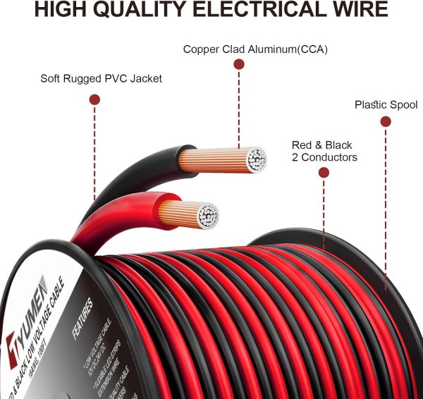 18 Gauge Wire 100FT, 18/2 AWG Red Black Hookup Electrical Wire LED Strips Extension Cord 12V/24V DC Cable, 18AWG 2 Conductors Flexible Wire for LED Ribbon Lamp Tape Lighting - Image 2