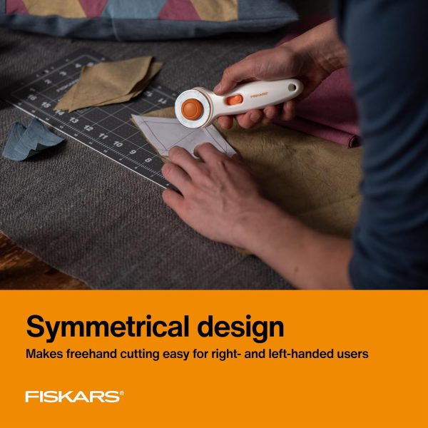 Fiskars 45mm Rotary Cutter for Fabric, Premium Steel Stick Fabric Cutter Cuts Through Multiple Layers, Right and Left Handed, Easy and Safe Blade Change, Arts and Crafts, Sewing and Quilting Tools - Image 4