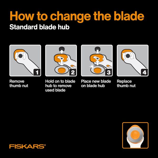 Fiskars 45mm Rotary Cutter for Fabric, Premium Steel Stick Fabric Cutter Cuts Through Multiple Layers, Right and Left Handed, Easy and Safe Blade Change, Arts and Crafts, Sewing and Quilting Tools - Image 6