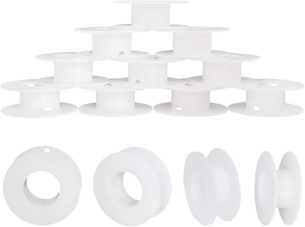 PH PandaHall 20 Pack Empty Spool, Plastic Ribbon Spools Wire Weaving Bobbins Empty Thread Spools Ribbon Chain Tape Spools White Spools for Embroidery Thread Yarn Ribbon Crafts Sewing 2.16x0.78inch