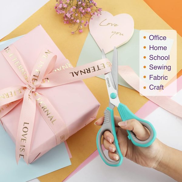 QMVESS 8.5" Scissors All Purpose 3 Pack, Ultra Sharp 2.5mm Thick Blade Scissors for Office, Professional Ergonomic Comfort Grip Scissors for Office School Home Fabric DIY Craft Cutting General Use - Image 3