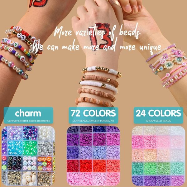 SJZWSD 6-Box Friendship Bracelet Making Kit - 16,000pcs Clay, Seed & Glass Beads Collection, Letter Beads, Charms - Image 2