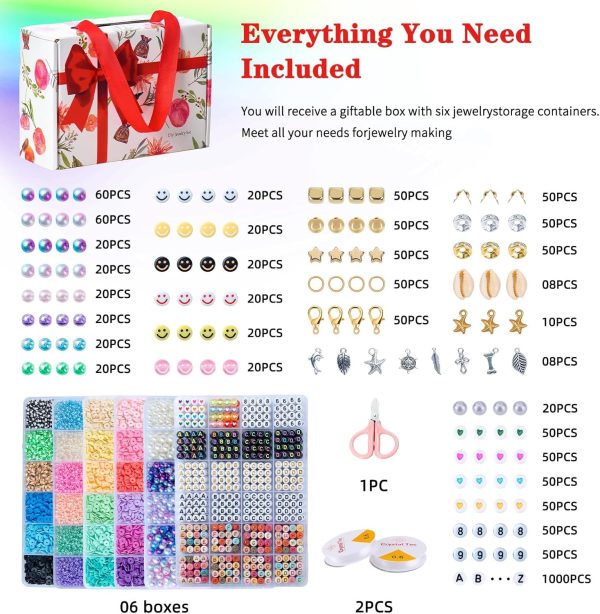 SJZWSD 6-Box Friendship Bracelet Making Kit - 16,000pcs Clay, Seed & Glass Beads Collection, Letter Beads, Charms - Image 4